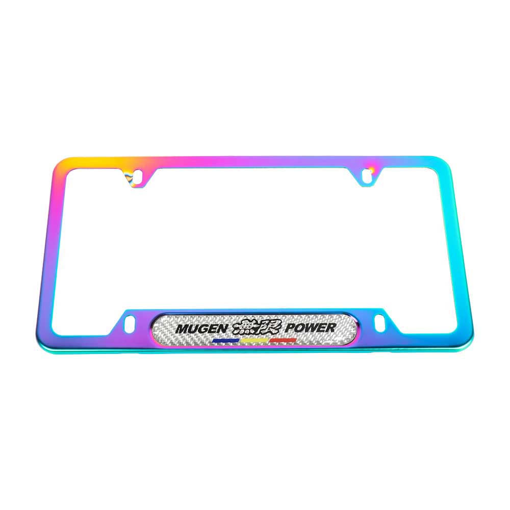 Brand New Universal 2PCS Mugen Power Neo Chrome Metal License Plate Frame