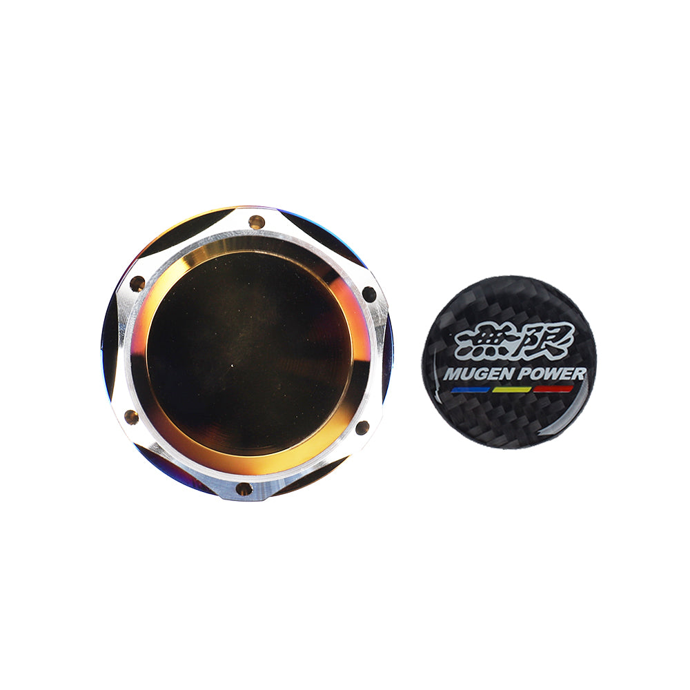 Brand New Jdm Mugen Power Burnt Blue Engine Oil Cap With Real Carbon Fiber Mugen Power Sticker Emblem For Honda / Acura