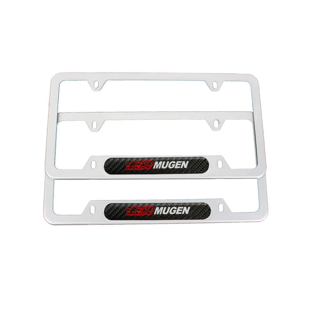 Brand New Universal 2PCS MUGEN Silver Metal License Plate Frame