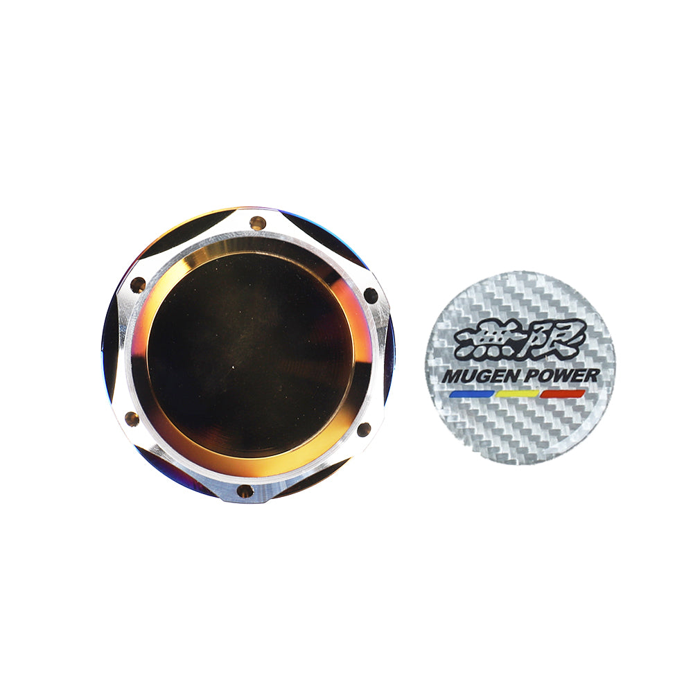 Brand New Jdm Mugen Power Burnt Blue Engine Oil Cap With Real Carbon Fiber Mugen Power Sticker Emblem For Honda / Acura