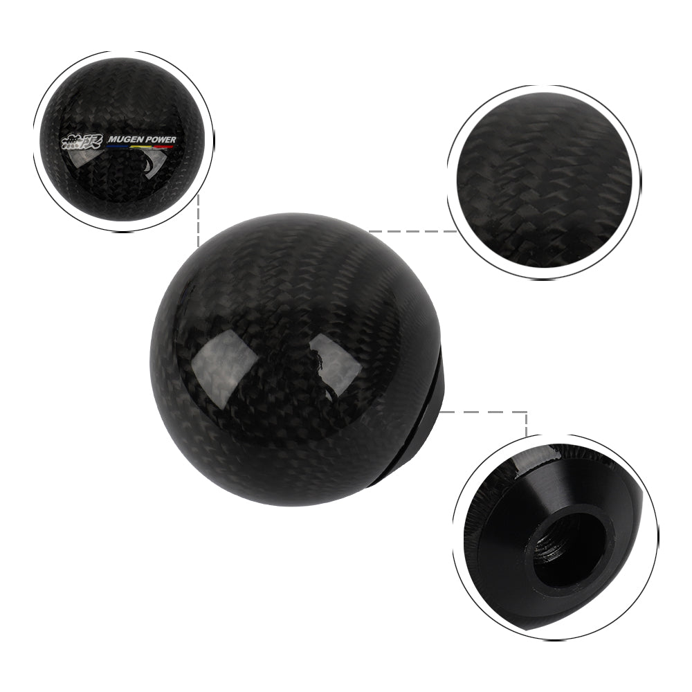 Brand New Universal Mugen Car Gear Shift Knob Round Ball Shape Black Real Carbon Fiber M8 M10 M12