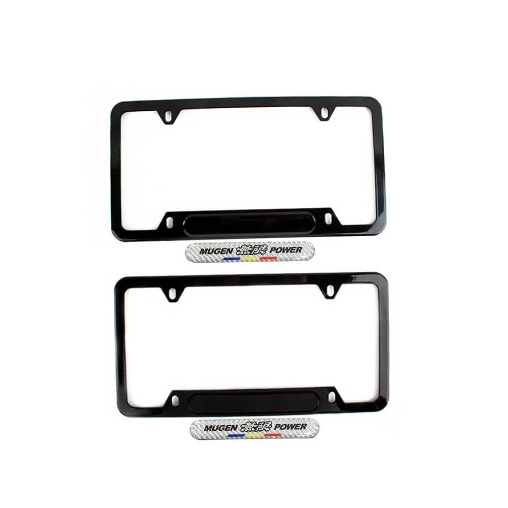 Brand New Universal 2PCS Mugen Power Glossy Black Metal License Plate Frame