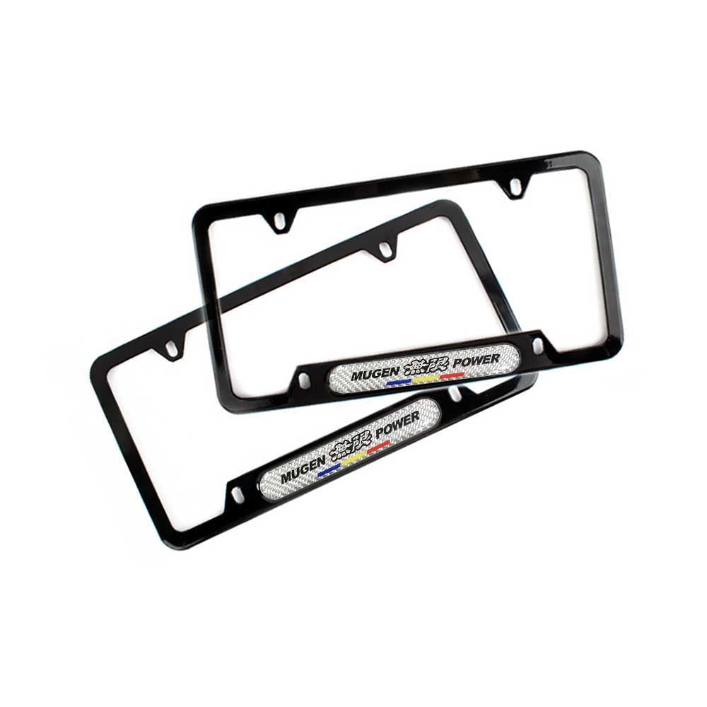 Brand New Universal 2PCS Mugen Power Glossy Black Metal License Plate Frame