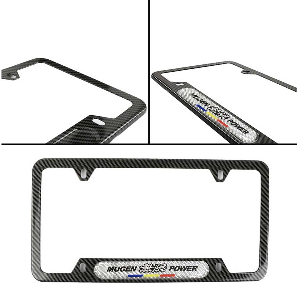 Brand New Universal 1PCS Mugen Power Carbon Fiber Look Metal License Plate Frame