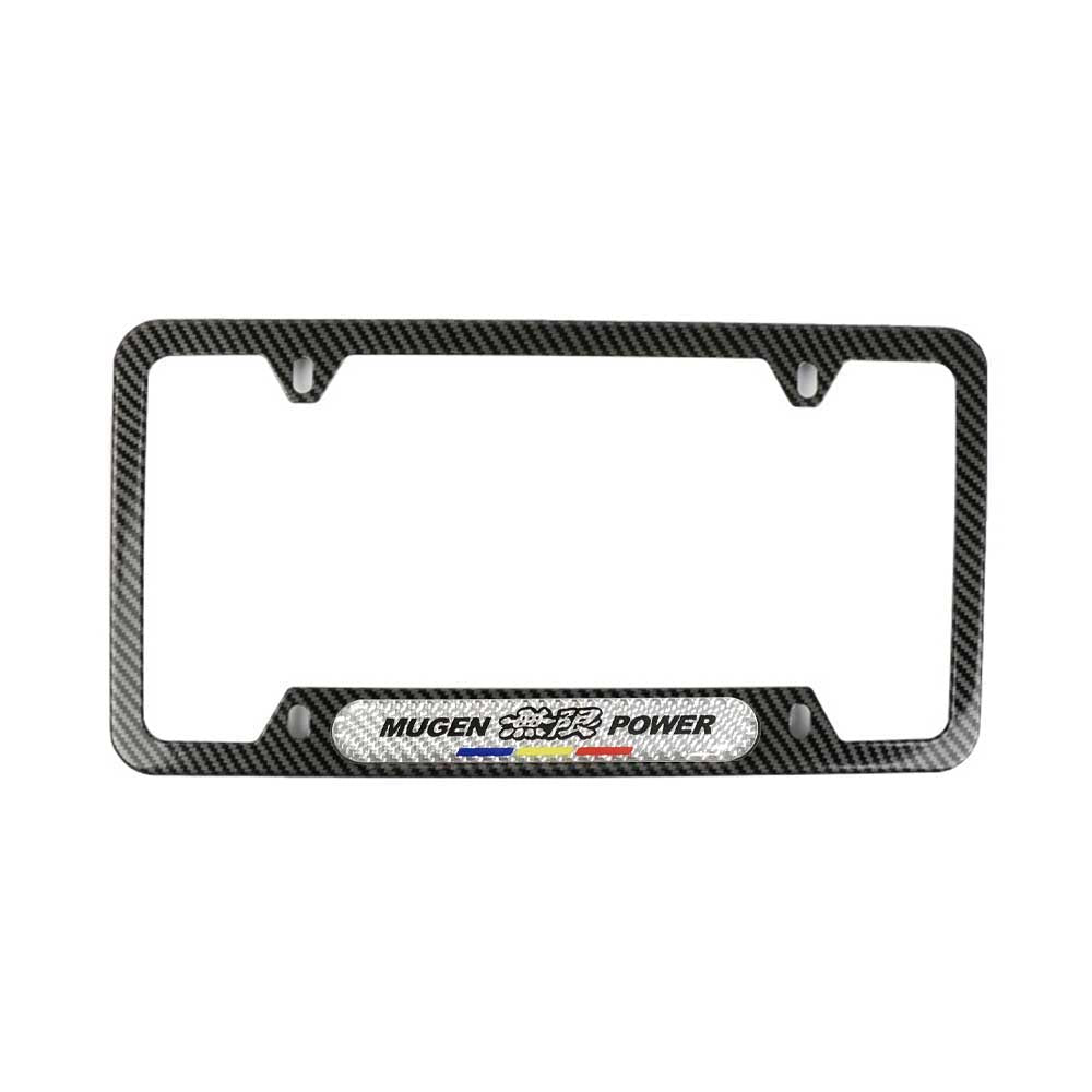 Brand New Universal 1PCS Mugen Power Carbon Fiber Look Metal License Plate Frame