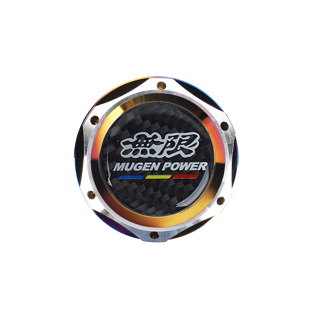 Brand New Jdm Mugen Power Burnt Blue Engine Oil Cap With Real Carbon Fiber Mugen Power Sticker Emblem For Honda / Acura