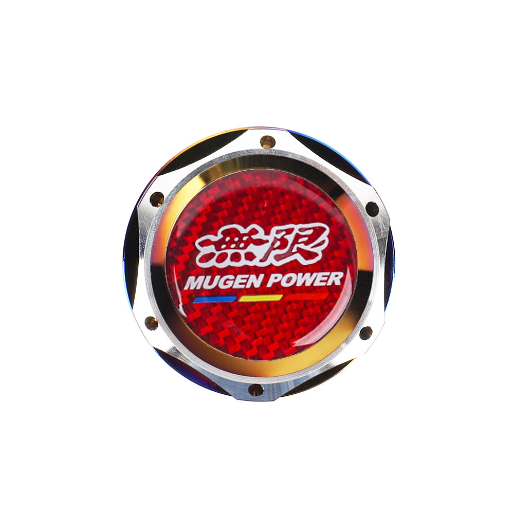 Brand New Jdm Mugen Power Burnt Blue Engine Oil Cap With Real Carbon Fiber Mugen Power Sticker Emblem For Honda / Acura