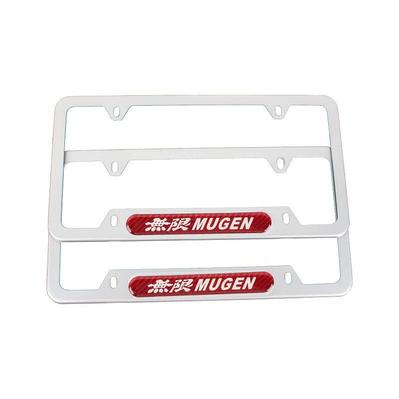 Brand New Universal 2PCS MUGEN Silver Metal License Plate Frame