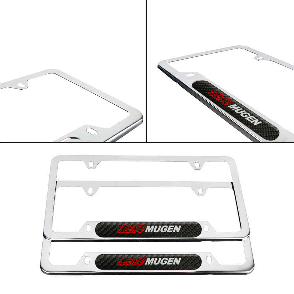 Brand New Universal 2PCS MUGEN Chrome Metal License Plate Frame