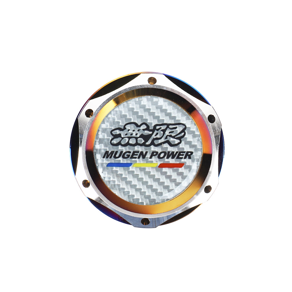 Brand New Jdm Mugen Power Burnt Blue Engine Oil Cap With Real Carbon Fiber Mugen Power Sticker Emblem For Honda / Acura