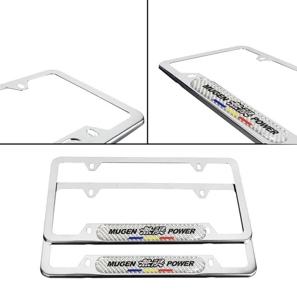 Brand New Universal 2PCS Mugen Power Silver Metal License Plate Frame