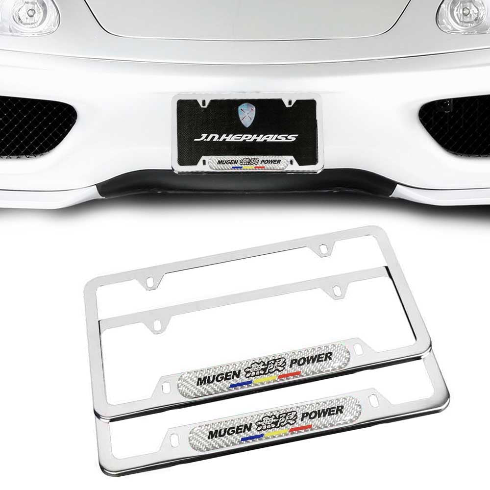 Brand New Universal 2PCS Mugen Power Chrome Metal License Plate Frame