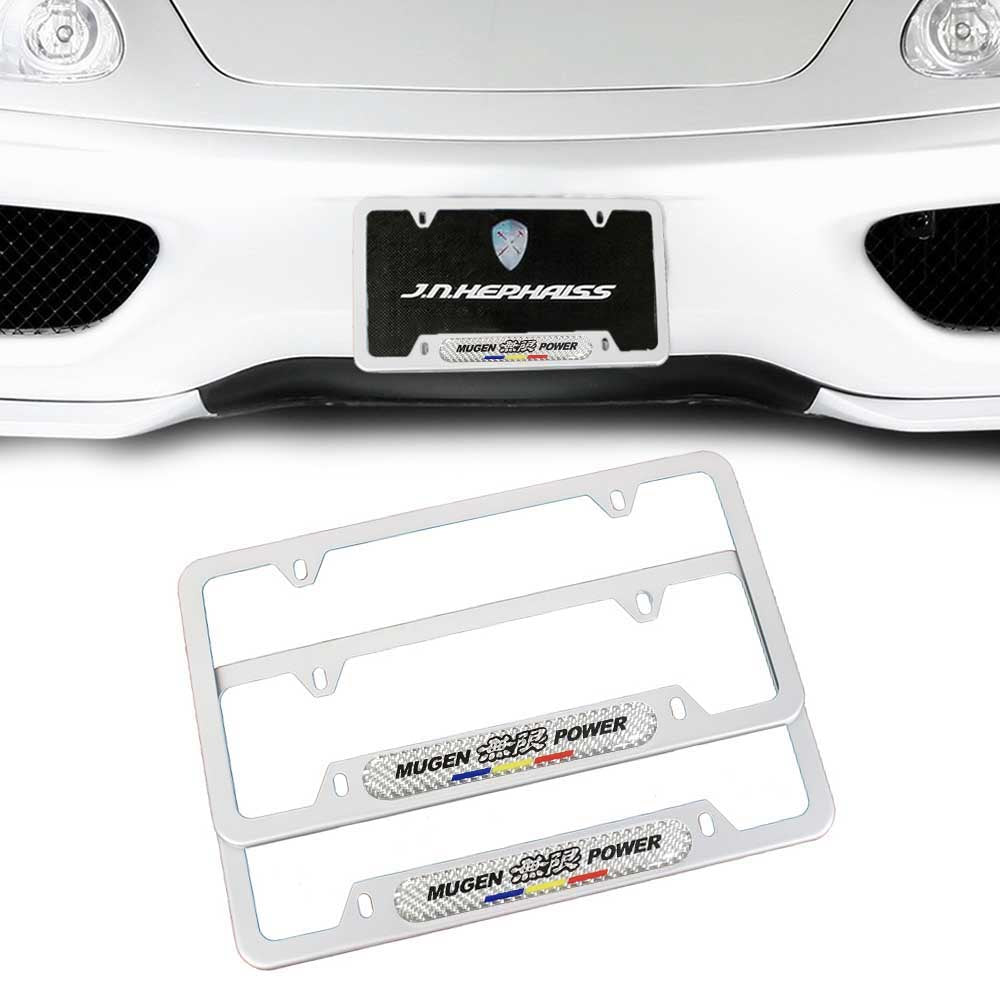 Brand New Universal 2PCS Mugen Power Silver Metal License Plate Frame