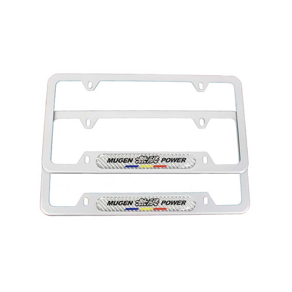 Brand New Universal 2PCS Mugen Power Silver Metal License Plate Frame