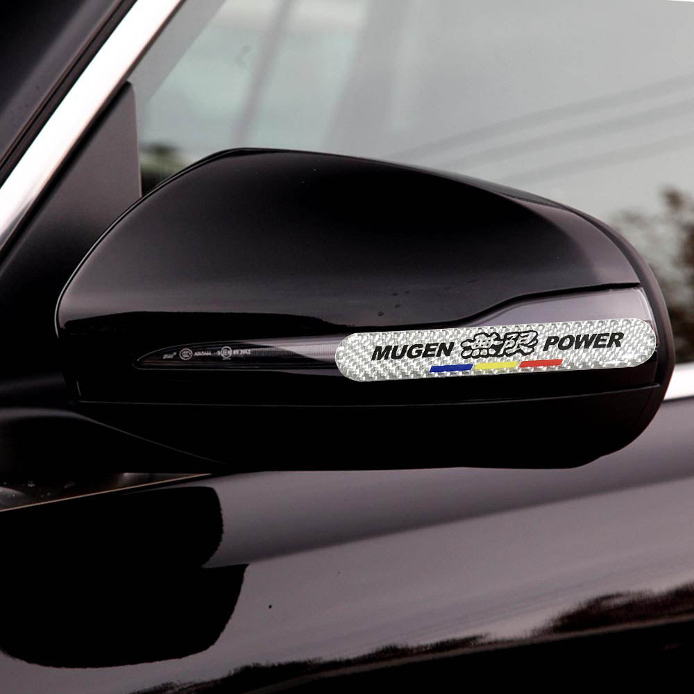 Brand New 4PCS Mugen Power Real Carbon Fiber Silver Car Trunk Side Fenders Door Badge Scratch Guard Sticker