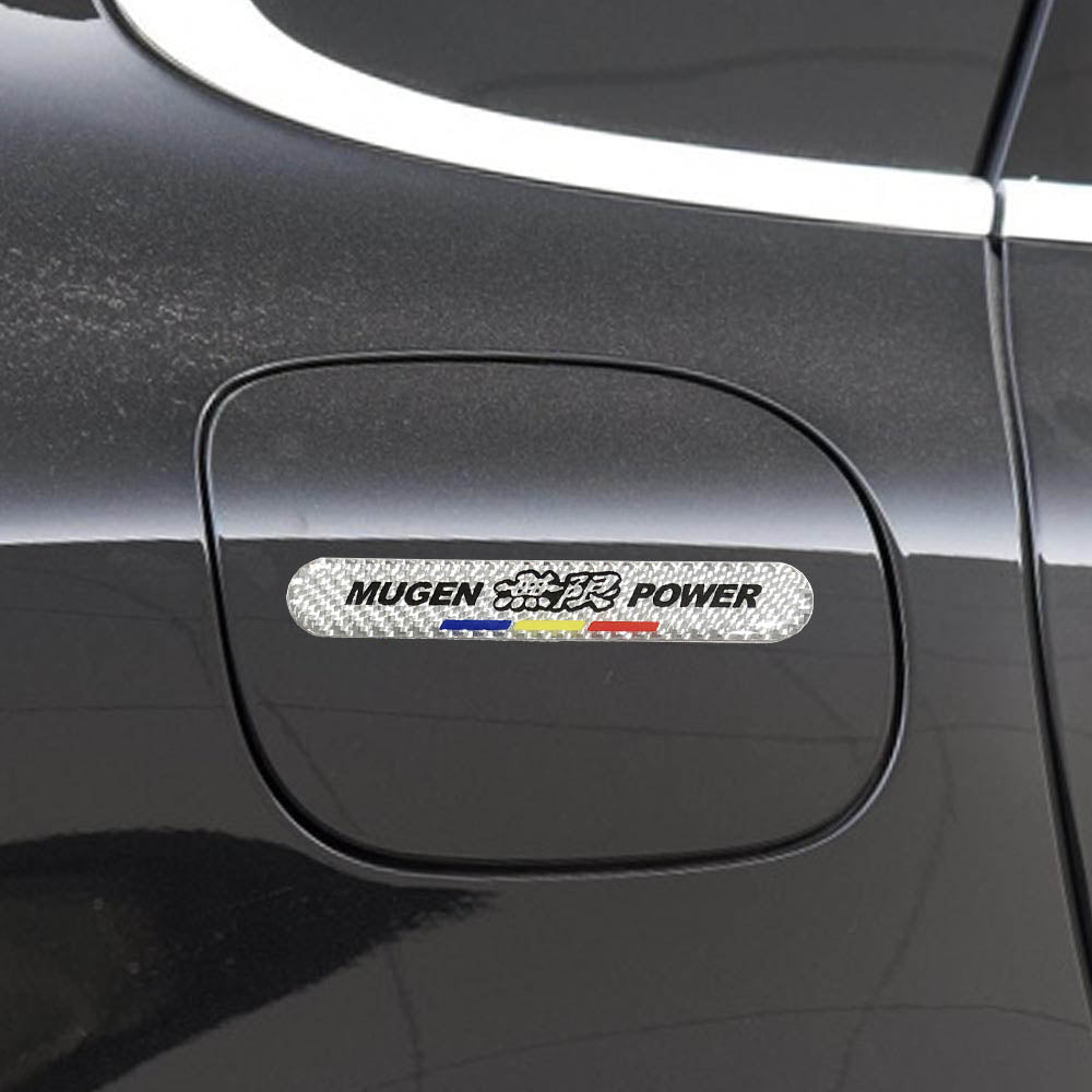 Brand New 4PCS Mugen Power Real Carbon Fiber Silver Car Trunk Side Fenders Door Badge Scratch Guard Sticker