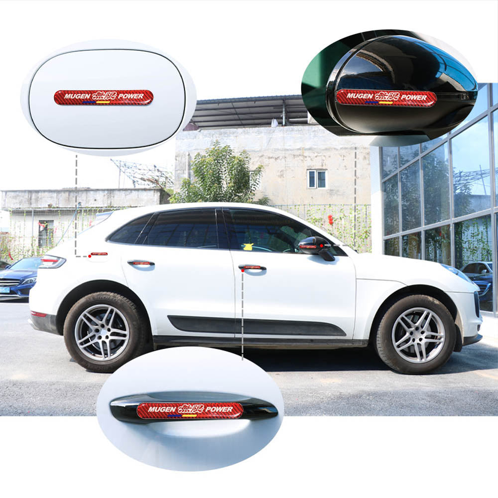 Brand New 2PCS Mugen Power Real Carbon Fiber Red Car Trunk Side Fenders Door Badge Scratch Guard Sticker