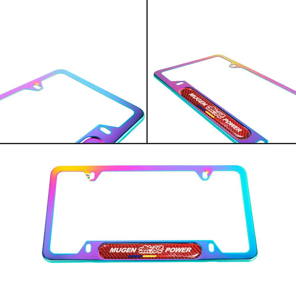 Brand New Universal 1PCS Mugen Power Neo Chrome Metal License Plate Frame