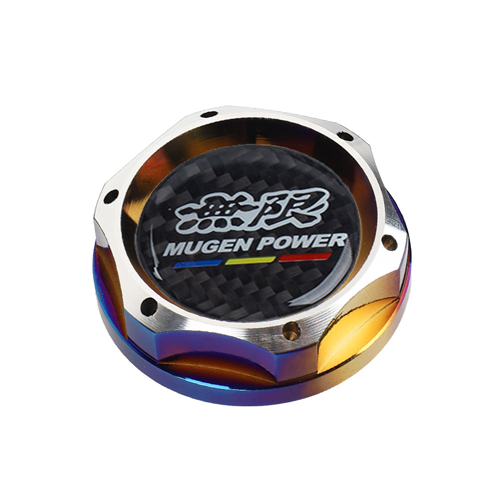 Brand New Jdm Mugen Power Burnt Blue Engine Oil Cap With Real Carbon Fiber Mugen Power Sticker Emblem For Honda / Acura