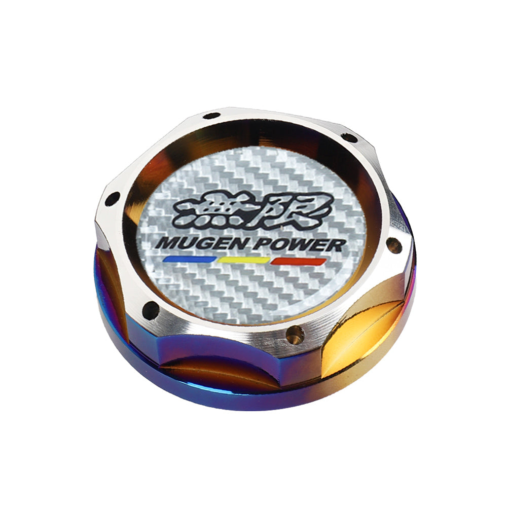 Brand New Jdm Mugen Power Burnt Blue Engine Oil Cap With Real Carbon Fiber Mugen Power Sticker Emblem For Honda / Acura