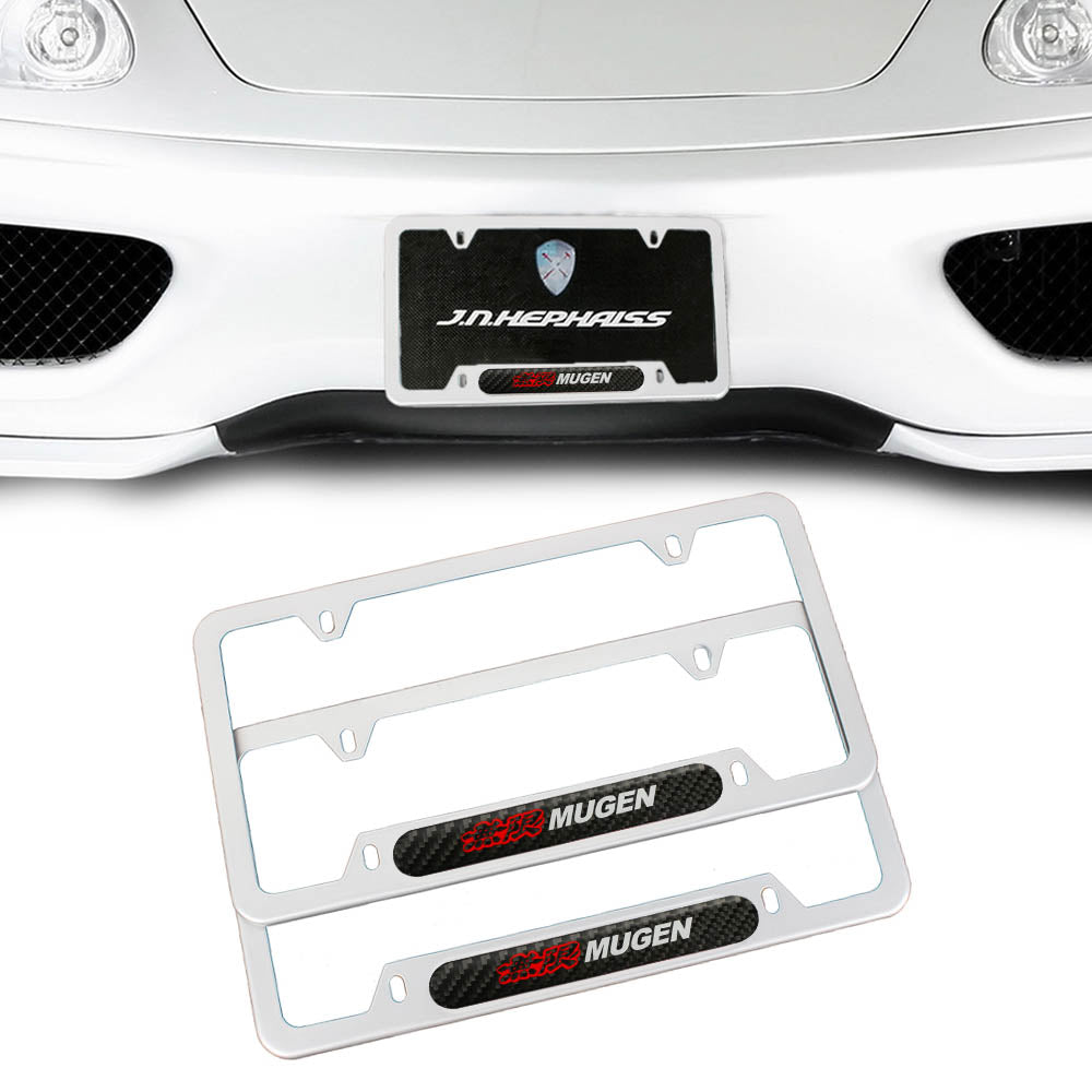 Brand New Universal 2PCS MUGEN Silver Metal License Plate Frame