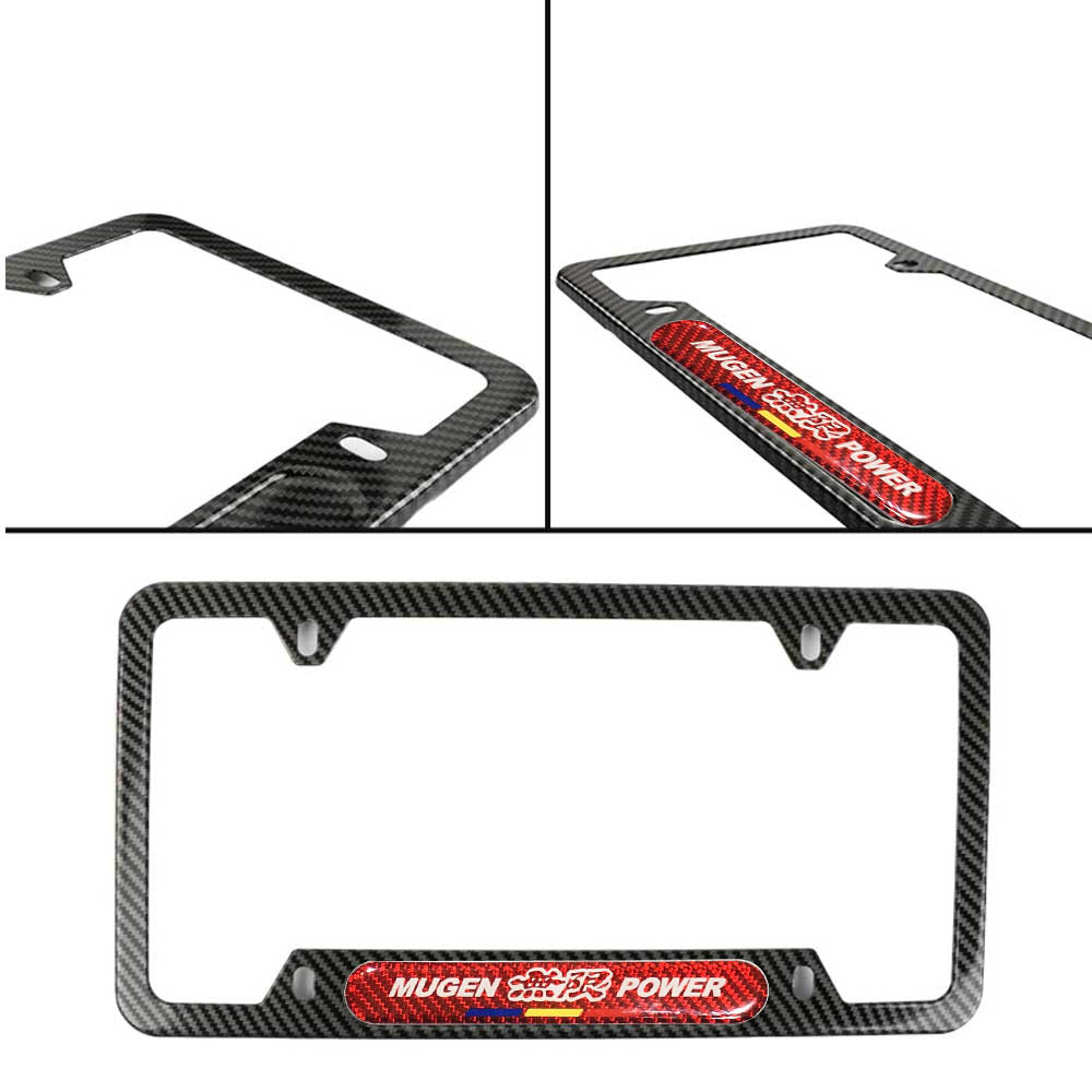 Brand New Universal 1PCS Mugen Power Carbon Fiber Look Metal License Plate Frame