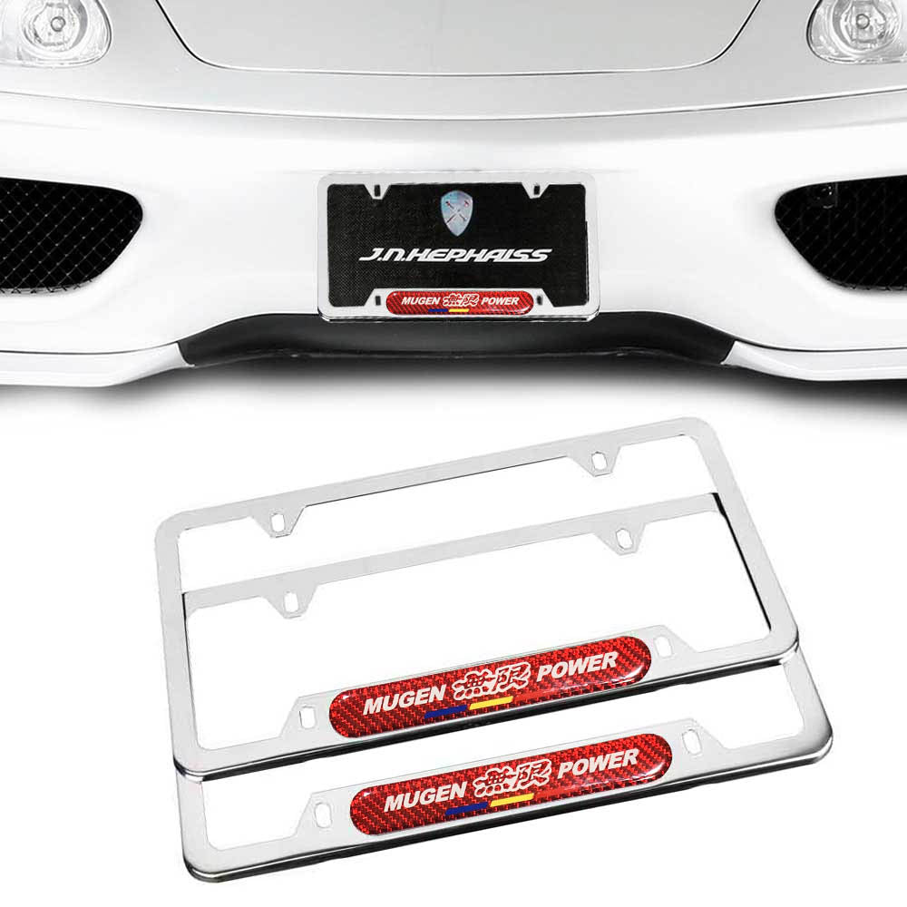 Brand New Universal 2PCS Mugen Power Chrome Metal License Plate Frame