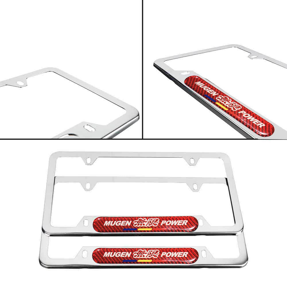 Brand New Universal 2PCS Mugen Power Chrome Metal License Plate Frame