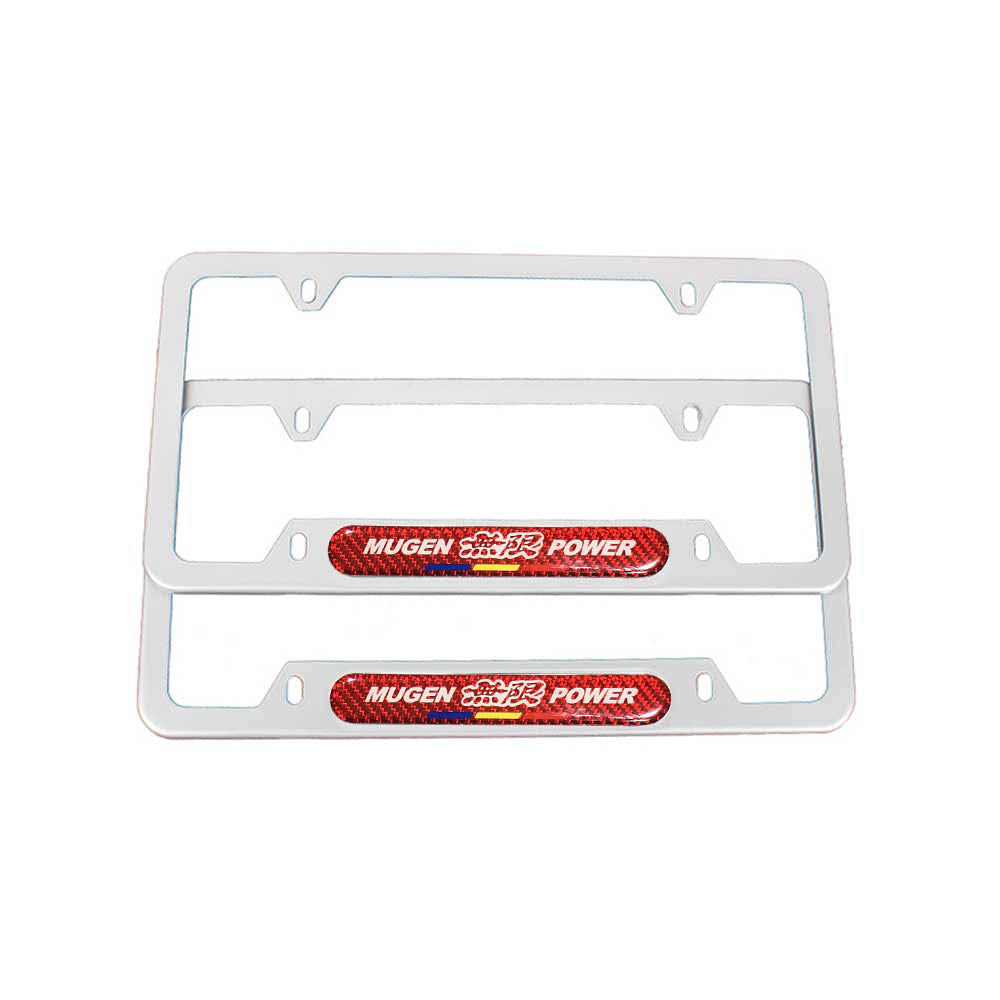 Brand New Universal 2PCS Mugen Power Silver Metal License Plate Frame