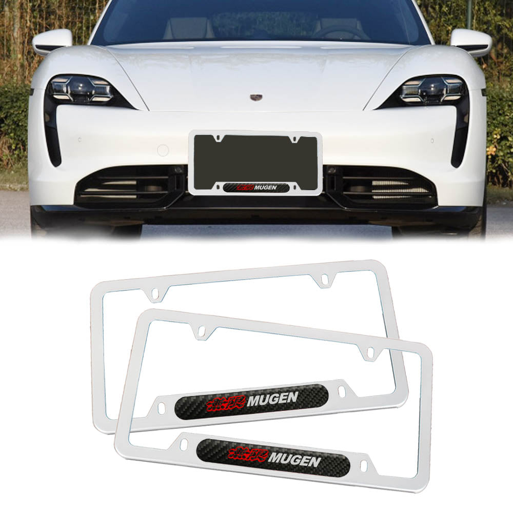 Brand New Universal 2PCS MUGEN Silver Metal License Plate Frame