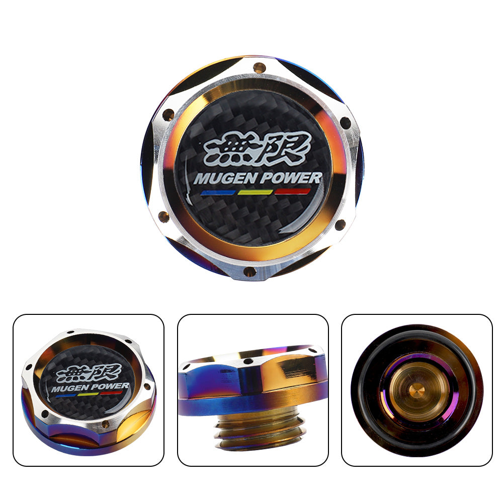 Brand New Jdm Mugen Power Burnt Blue Engine Oil Cap With Real Carbon Fiber Mugen Power Sticker Emblem For Honda / Acura