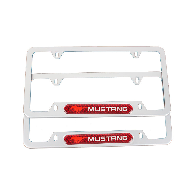 Brand New Universal 2PCS MUSTANG Silver Metal License Plate Frame