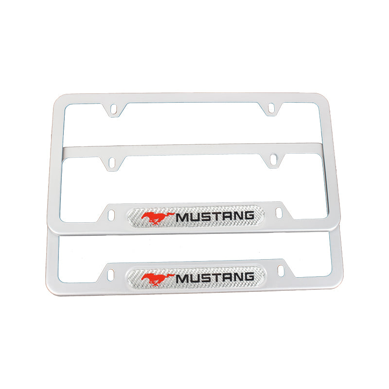 Brand New Universal 1PCS Mustang Silver Metal License Plate Frame