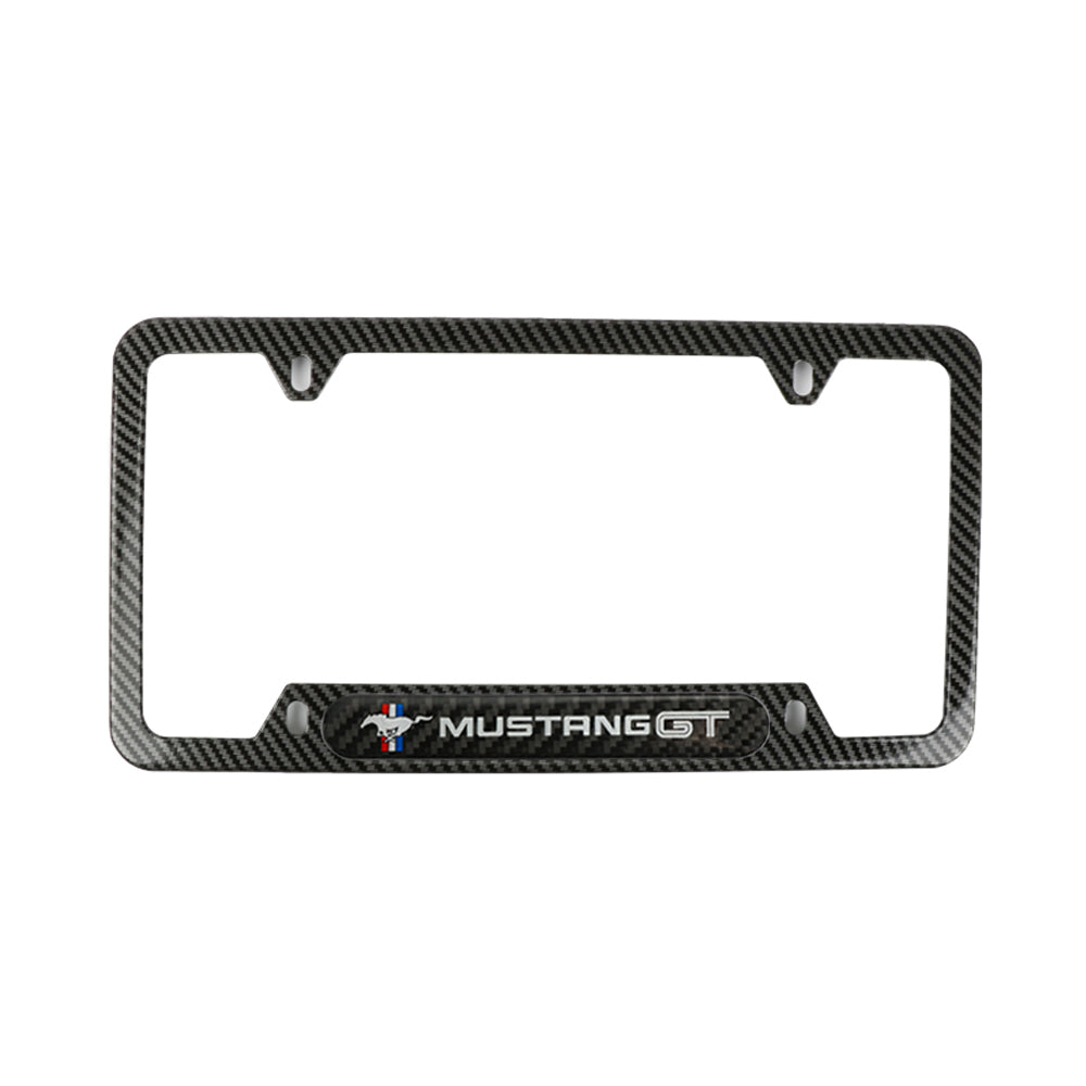 Brand New Universal 2PCS MUSTANG GT Carbon Fiber Look Metal License Plate Frame