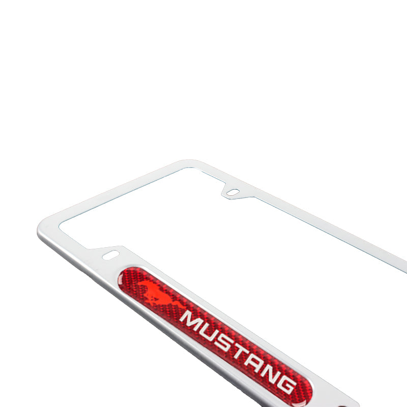 Brand New Universal 2PCS MUSTANG Silver Metal License Plate Frame