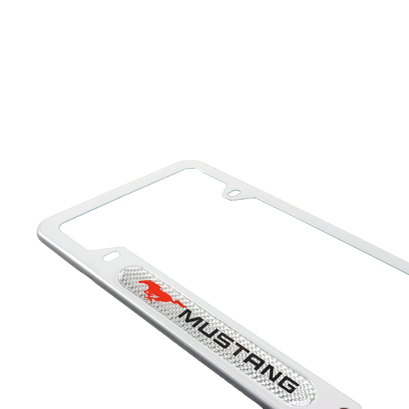 Brand New Universal 2PCS Mustang Silver Metal License Plate Frame