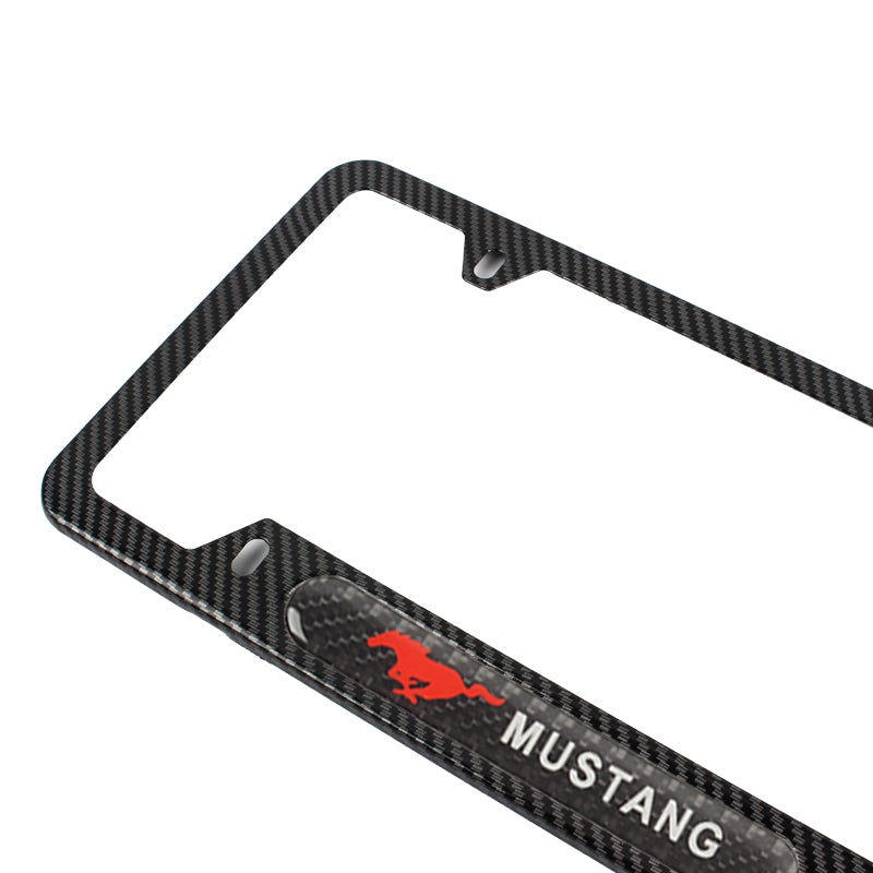 Brand New Universal 2PCS Mustang Carbon Fiber Look Metal License Plate Frame