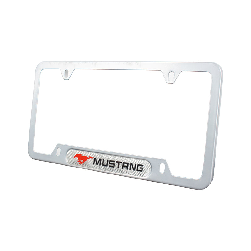 Brand New Universal 1PCS Mustang Silver Metal License Plate Frame