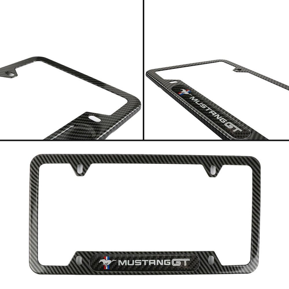 Brand New Universal 1PCS MUSTANG GT Carbon Fiber Look Metal License Plate Frame