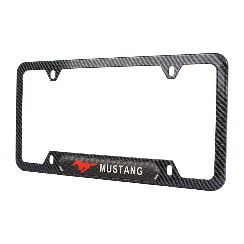 Brand New Universal 2PCS Mustang Carbon Fiber Look Metal License Plate Frame