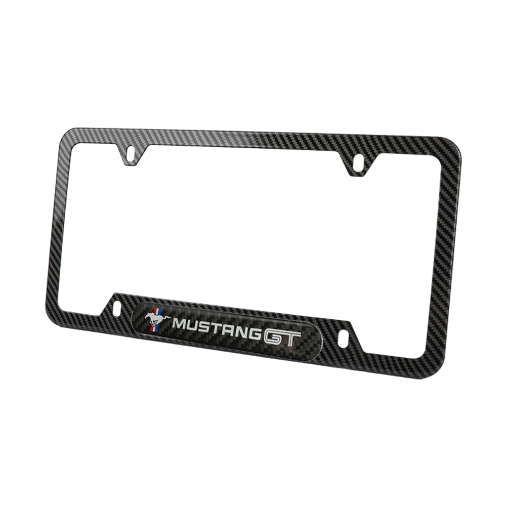 Brand New Universal 2PCS MUSTANG GT Carbon Fiber Look Metal License Plate Frame