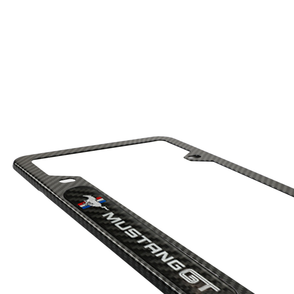 Brand New Universal 2PCS MUSTANG GT Carbon Fiber Look Metal License Plate Frame