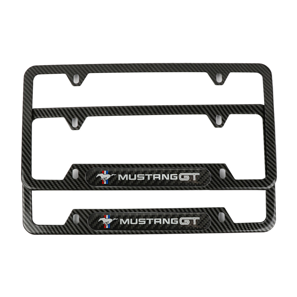 Brand New Universal 2PCS MUSTANG GT Carbon Fiber Look Metal License Plate Frame