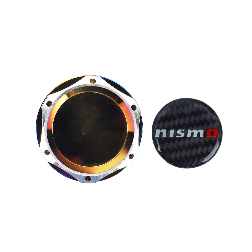 Brand New Jdm Nismo Burnt Blue Engine Oil Cap With Real Carbon Fiber Nismo Sticker Emblem For Nissan