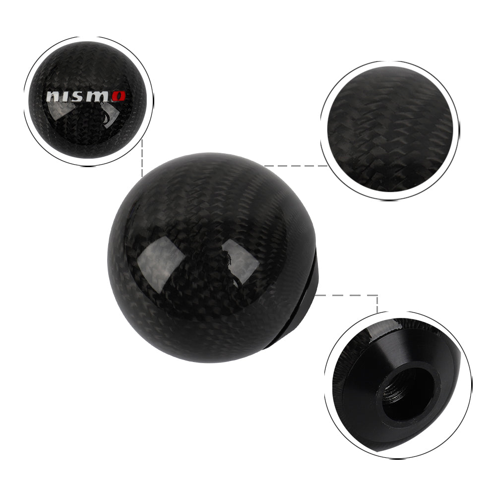 Brand New Universal Nismo Car Gear Shift Knob Round Ball Shape Black Real Carbon Fiber M8 M10 M12