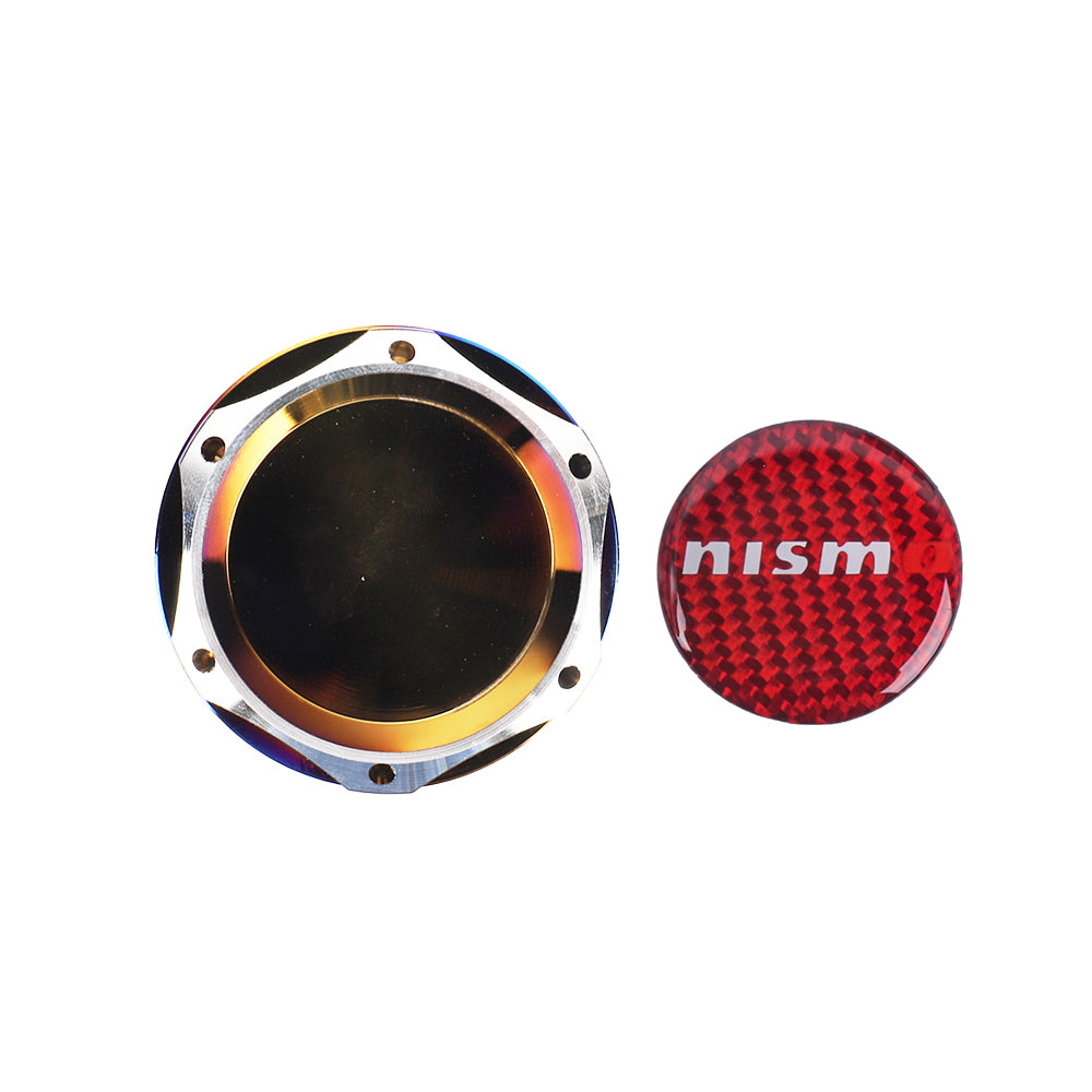 Brand New Jdm Nismo Burnt Blue Engine Oil Cap With Real Carbon Fiber Nismo Sticker Emblem For Nissan