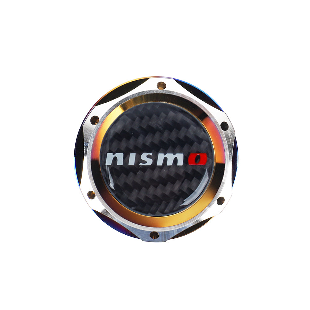 Brand New Jdm Nismo Burnt Blue Engine Oil Cap With Real Carbon Fiber Nismo Sticker Emblem For Nissan