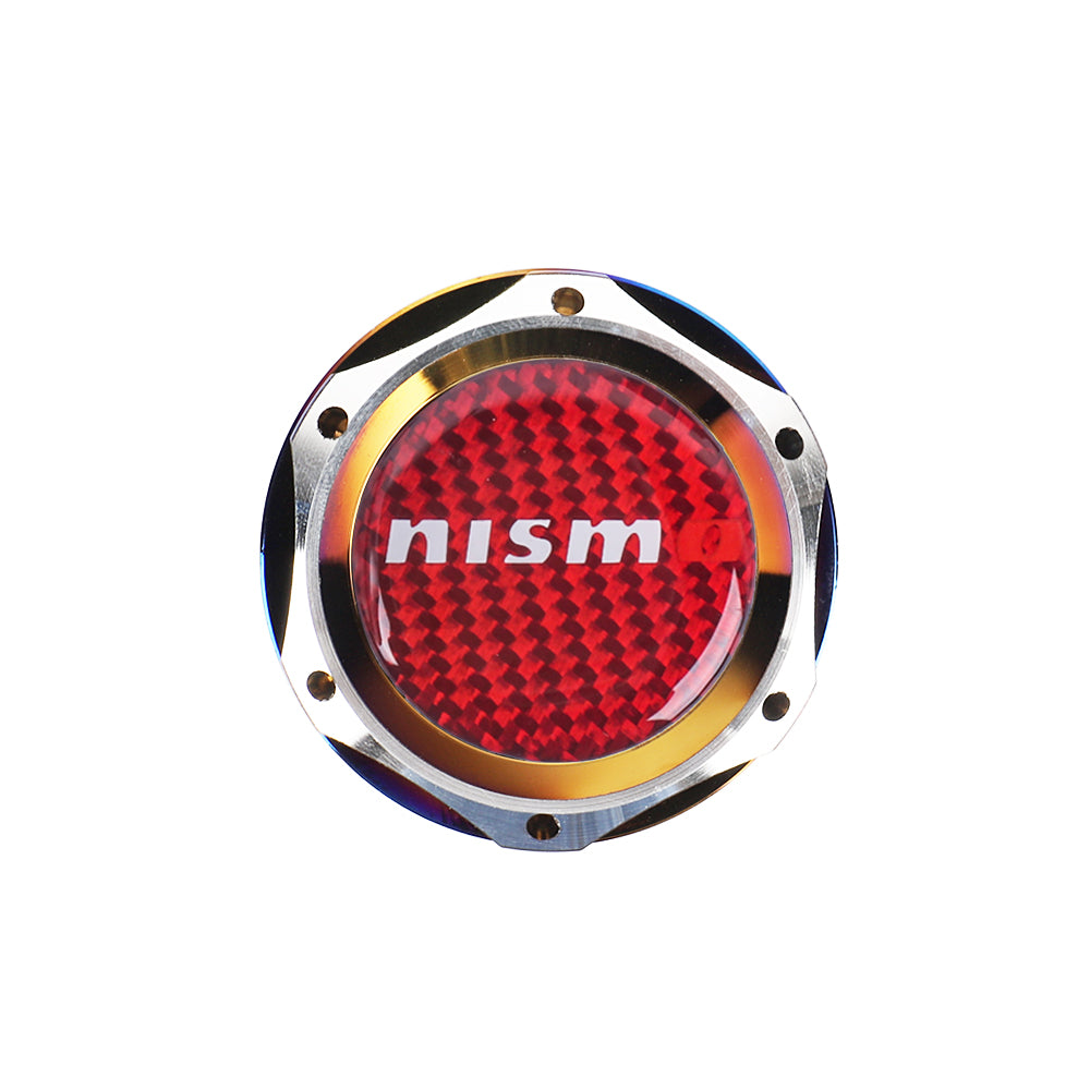 Brand New Jdm Nismo Burnt Blue Engine Oil Cap With Real Carbon Fiber Nismo Sticker Emblem For Nissan