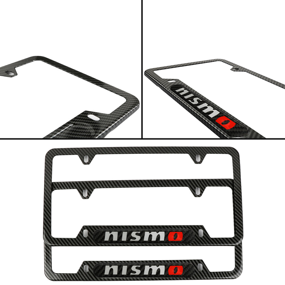 Brand New Universal 2PCS Nismo Carbon Fiber Look Metal License Plate Frame