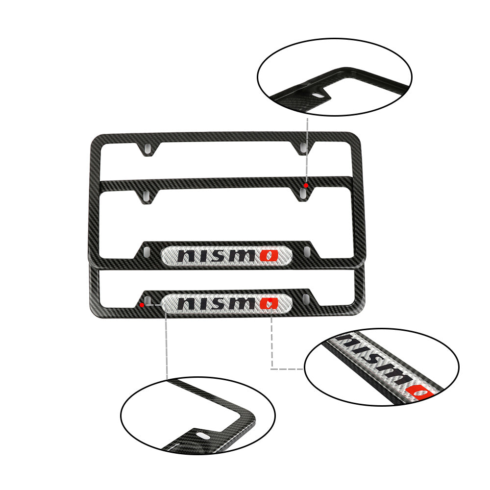 Brand New Universal 2PCS Nismo Carbon Fiber Look Metal License Plate Frame